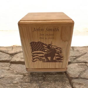 Cremation Urn for Veteran-Large Adult Memorial Box Flag-Wooden Urn Military for Human Ashes-Funeral Urn Wooden-Urn for Dad-Urn for Grandpa