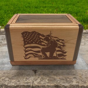 Cremation Urn for Veteran-Large Adult Memorial Box Flag-Wooden Urn Military for Human Ashes-Funeral Urn Wooden-Urn for Dad-Urn for Grandpa