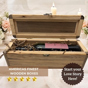Wine Box Handmade Wooden Wine Bottle Case Hinged Box for Wine Hickory with Walnut Lid Gift for Her Birthday Gift Box Wood