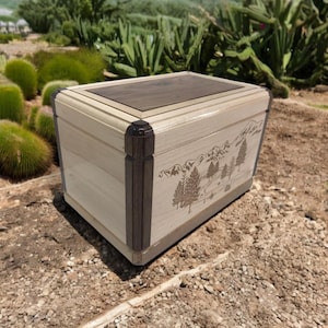 Wooden Urn Engraved Memorial Box with Mountains Box for Human Ashes Cremation Urn Handmade Funeral Box Burial Wood Memorial Human Ashes