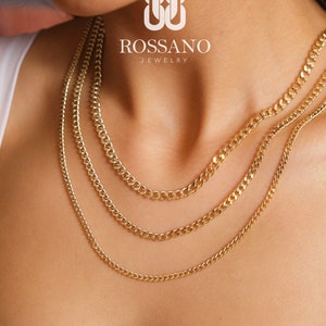 14K Gold Miami Cuban Link Chain Necklace, 2mm - 5mm Inches Cuban Link, Real Gold Choker, Man Gold Chain, Ladies Gold Chain, Unisex Gift