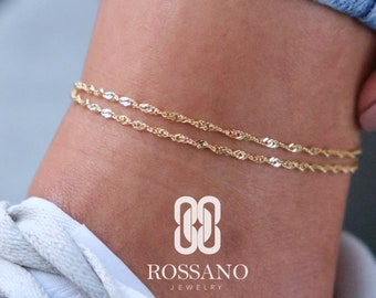 14K Gold Singapore Anklet, Twisted Chain Anklet, Dainty Gold Anklet, Diamond Cut Simple Gold Anklet Women, Real Gold Anklet, Chain Anklet