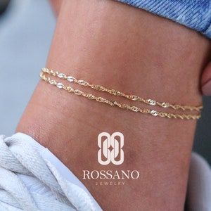 14K Gold Singapore Anklet, Twisted Chain Anklet, Dainty Gold Anklet, Diamond Cut Simple Gold Anklet Women, Real Gold Anklet, Chain Anklet