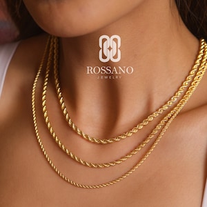 14K Gold Rope Chain Necklace, Rope Chain Necklace, Twisted Chain Necklace, 2mm,3mm, 4mm Rope Gold Chain, Dainty Rope Necklace, Gift For Her