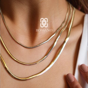 14K Rose Gold Snake Chain Necklace, Italian Herringbone Chain