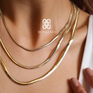 14K Gold Snake Necklace, Herringbone Chain, Italian Gold Choker, Gold Snake Chain, Herringbone 14K Gold Chain, Herringbone Choker Necklace