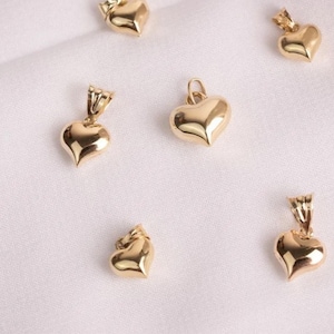 14k Gold Heart Pendant, Gold Heart Charm, Solid 14k Gold Puff Heart, Heart Charm to Add to a Neckalce, Dainty Gold Heart Charm