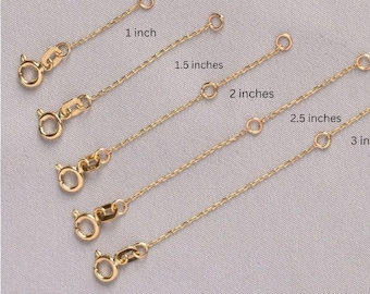 14K Solid Gold Necklace or Bracelet Extender Chain, Adjustable Gold Extender Link, Spring Ring Clasp, Jewelry Chain Extender 1" 2" 3"