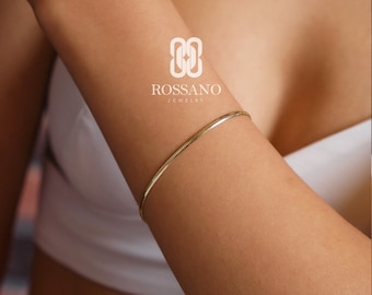 14K Gold Snake Bracelet, Herringbone Chain, Italian Gold Bracelet, Gold Snake Chain, Herringbone 14K Gold Chain, Herringbone, Gift For Her