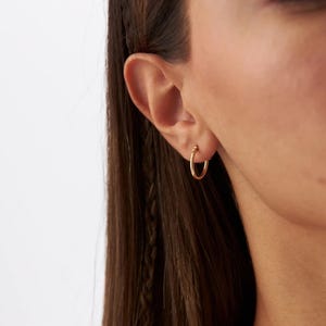 14K Gold Round Hoop Earrings, 12mm Solid Yellow Gold Shiny Hoops, Classic Jewelry Handmade