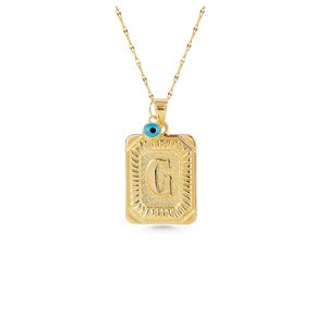 Collar con inicial de oro de 14 k, collar con letra de mal de ojo, collar minimalista con inicial brillante, cadena delicada de oro brillante, regalos para esposas, regalos para mamás
