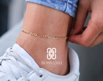 14K Gold Figaro Chain Anklet, 14K Gold Chain, Real Gold Chain, 2mm 3mm 4mm 5mm Figaro Chain Anklet, Genuine 14K Gold Chain Ankle Bracelet