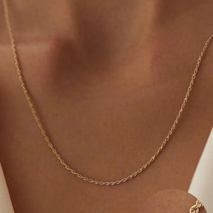 14K Gold Seil Kette, Seil Kette Halskette, gedrehte Kette Halskette, 1,2 mm Seil Goldkette, zierliche Seil Halskette, Geschenk für sie
