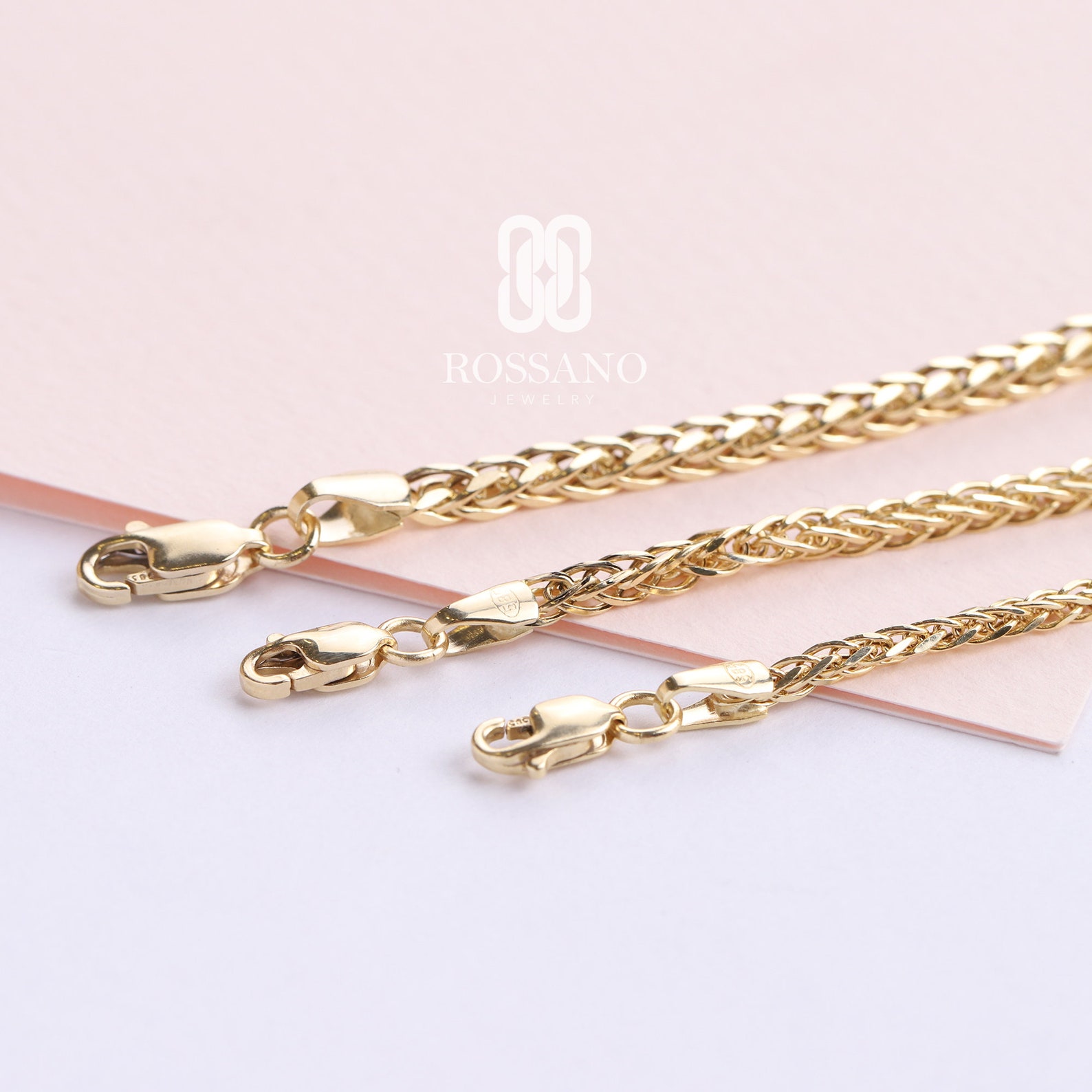 thumbnail image 2 of Nuragold 10K Yellow Gold 4mm Palm Wheat Chain Necklace – 16-30 Inch, Spiga/Wheat Style, Lobster Clasp, Men's 2 of 6