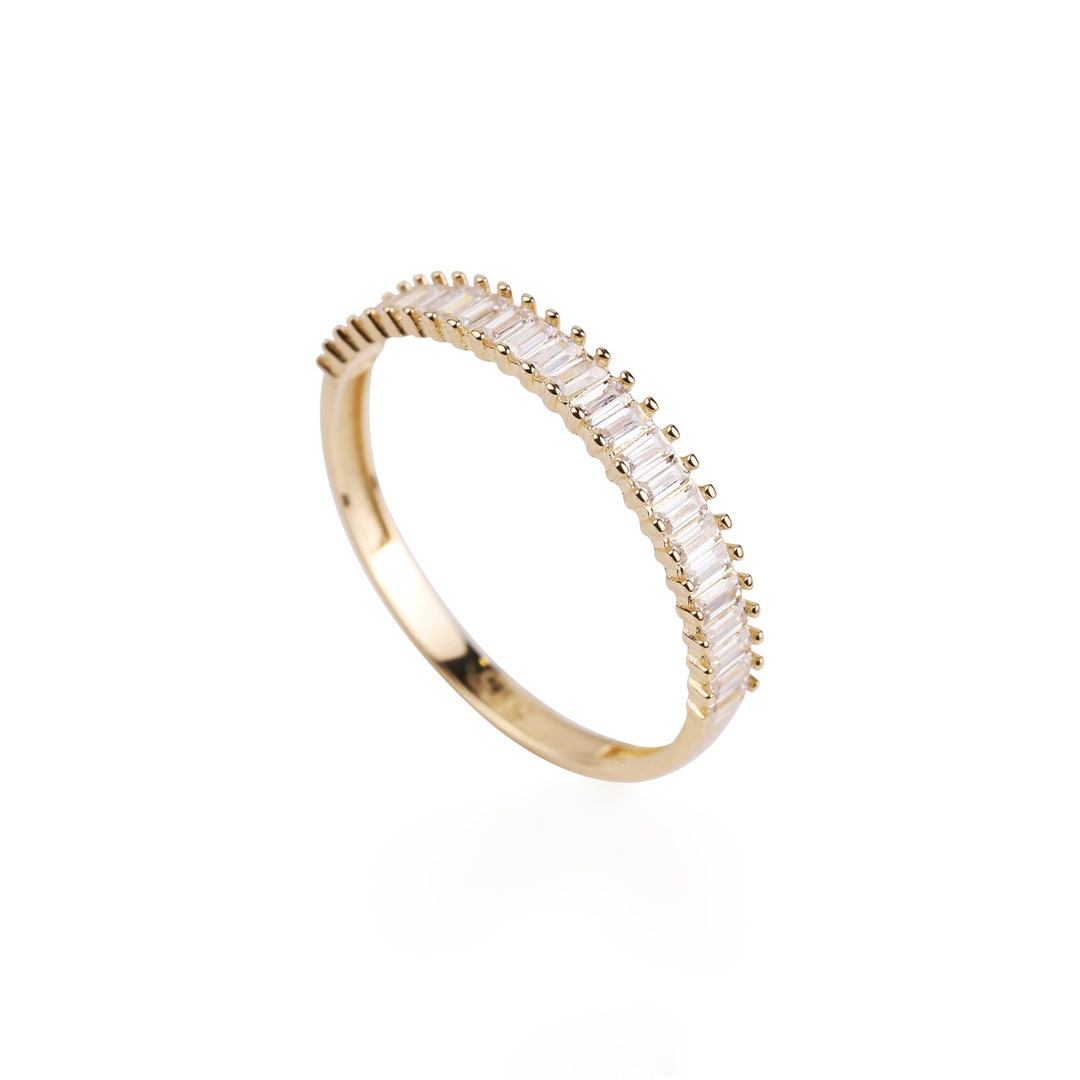14K Gold Baguette Eternity Wedding Ring, Half Eternity Gold Band Ring ...