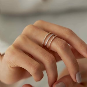 14K Gold Half Eternity Ring, Pave Stackable Diamond Band for Women, 14K Real Gold Jewelry, Gift for Her