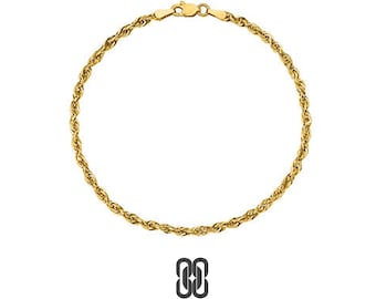 14K Gold Rope Chain Anklet, Rope Chain Anklet, Twisted Chain Anklet, 2mm,3mm, 4mm Rope Gold Chain, Dainty Rope Anklet, Gift For Her