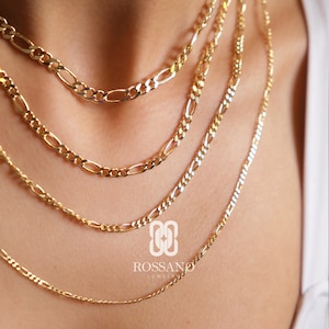 14K Gold Figaro Chain Necklace, Genuine Real Gold Necklace, Stackable Figaro Chain Choker, Gold Figaro Link, Unisex Gold, Gift For Her Him