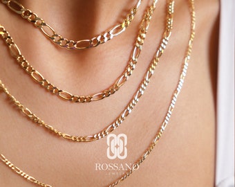 14K Gold Figaro Kette, Echt Echt Gold Halskette, stapelbare Figaro Kette Choker, Gold Figaro Link, Unisex Gold, Geschenk für Sie Ihn