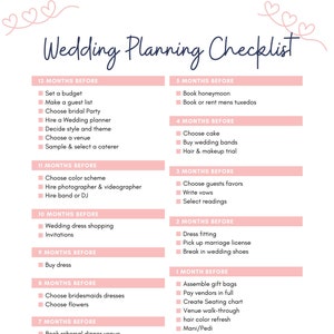 Wedding Planning Checklist, Wedding to do list, Wedding Planning List, Wedding checklist, Instant download, Wedding Planning Printable Pdf