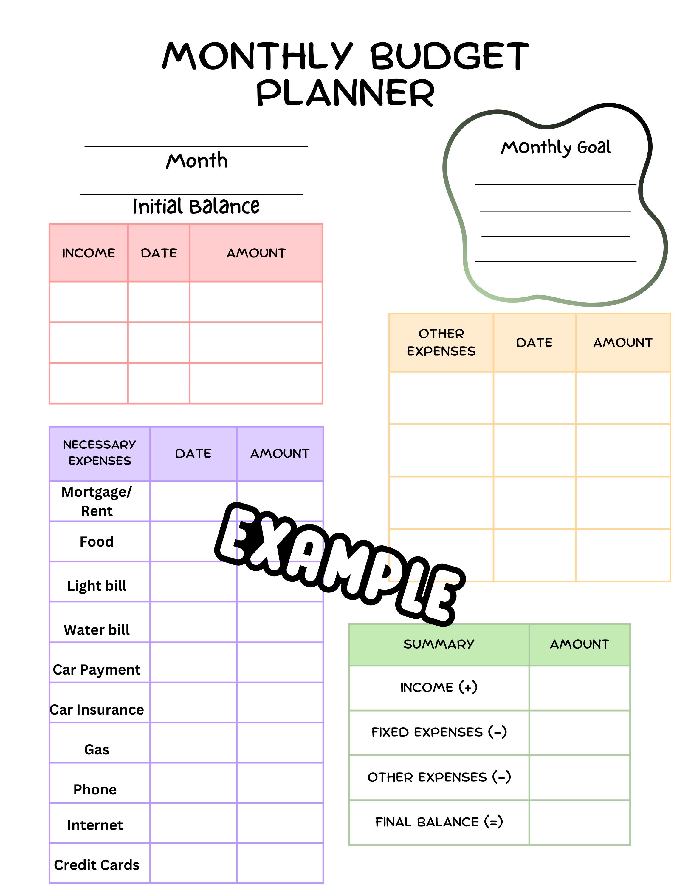 Monthly Budget Planner, Printable Planner, Instant Download, PDF ...