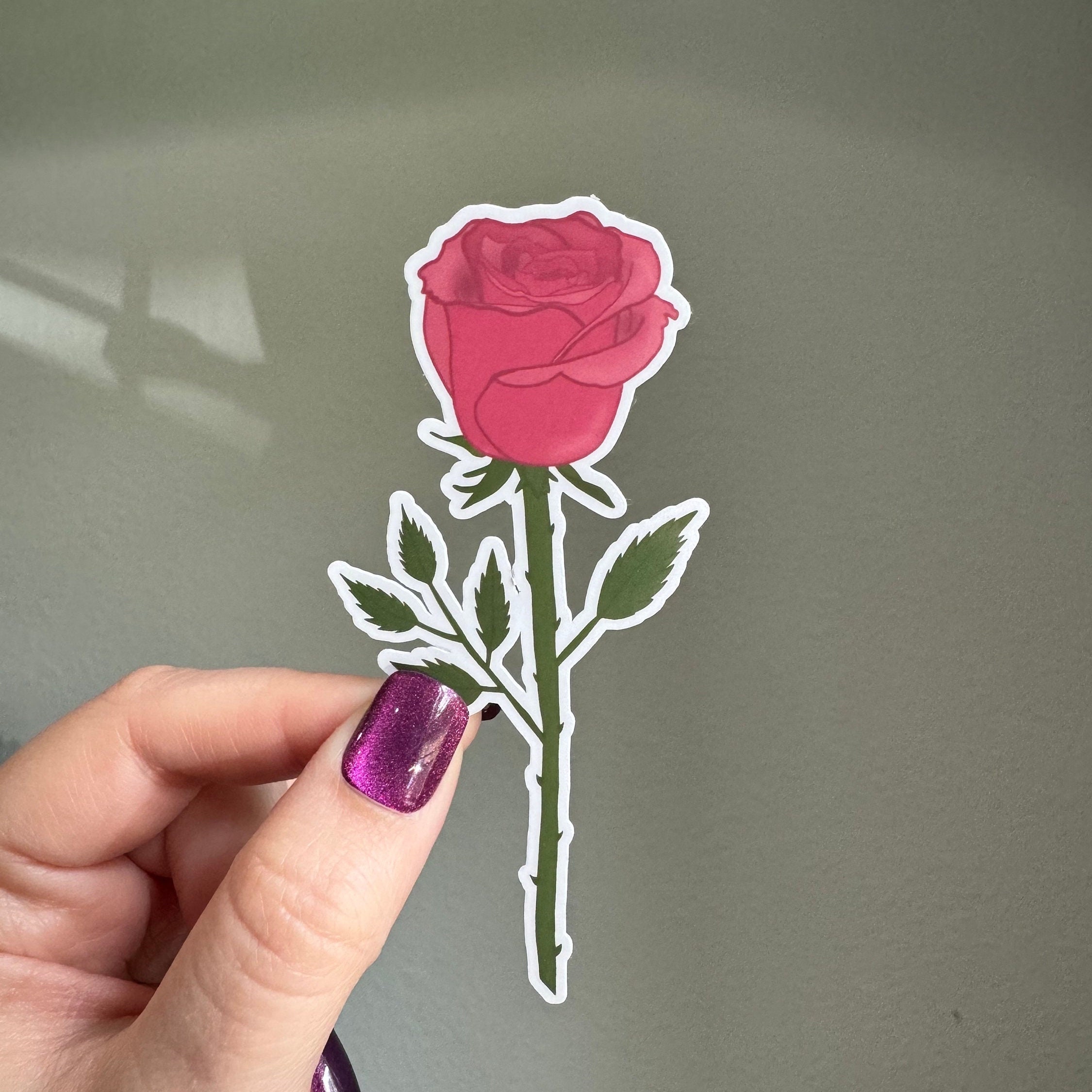 Rose Sticker | Rose With Stem | Flower | Floral Sticker | Pink Rose ...