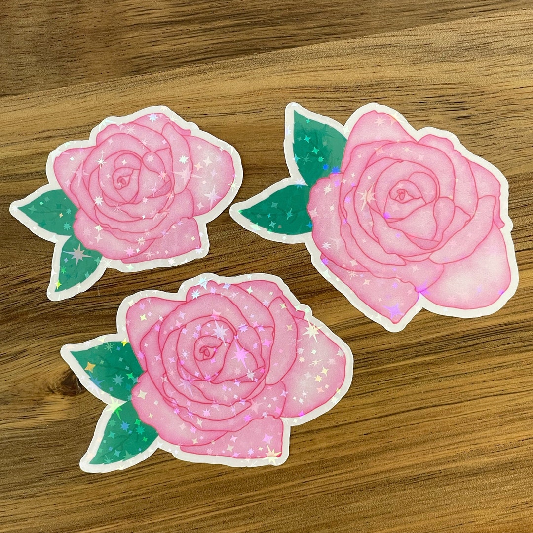 Little Roses Stickers Holographic Rose Stickers | Water Resistant Flower Decals (sticker Pack ...