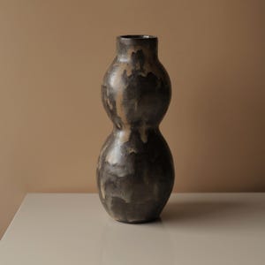 Vase en céramique fait main organique | Grès marron et beige | Décoration artisanale
