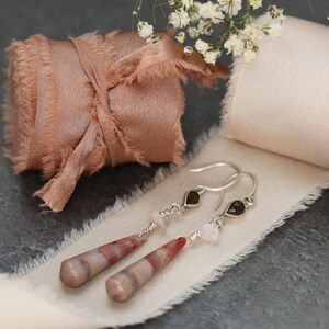 Elegante handgemachte Ohrringe aus 925er Silber mit Achat, Rauchquarz und Morganit