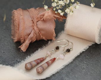 Elegante handgemachte Ohrringe aus 925er Silber mit Achat, Rauchquarz und Morganit
