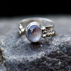 Handgefertigter Ring Statementring aus 925 Sterling Silber mit Mondstein