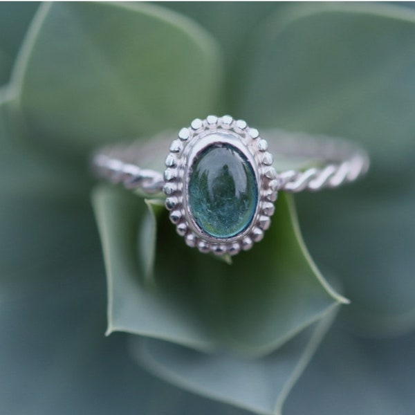 ring 925 sterling silber turmalin edelstein oval türkis blau kordeldraht