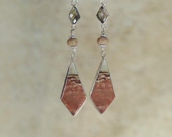 Handgemachte Ohrhänger aus 925er Sterling Silber mit Rauchquarz und Achat Blutstein