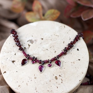 Sterling Silber Halskette mit Rubin und Granat