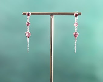 Handgemachte Ohrstecker aus 925 Silver mit Turmalinen und zarter Silberkette