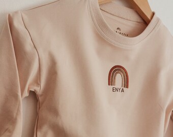 PERSONALISED Name Rainbow Embroidery Cream/Brown Jumpers