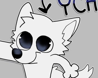 Puede incluir: Ilustración de dibujos animados de una criatura blanca parecida a un zorro sosteniendo una gran taza blanca. El texto "+ANY DRINK" y "YCH" están encima del zorro. El zorro tiene ojos grandes y oscuros y una pequeña nariz negra.
