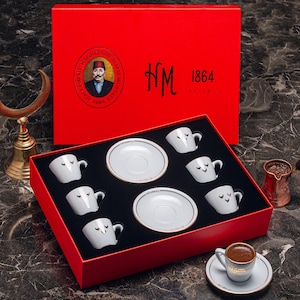 Coffee Set, HM 1864 Porcelain Coffee Set, Hafiz Mustafa 1864 Istanbul, Turkey, Gift for Love, Coffee & Tea Lovers, Turkish Coffee