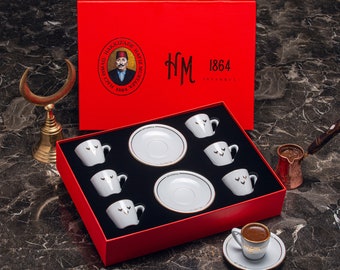 Coffee Set, HM 1864 Porcelain Coffee Set, Hafiz Mustafa 1864 Istanbul, Turkey, Gift for Love, Coffee & Tea Lovers, Turkish Coffee