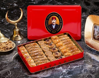 Baklava, Walnut Baklava Assortment (Metal - Tin Box), Hafiz Mustafa 1864 Istanbul, Daily and Freshly Made Sweet, Treat, Dessert