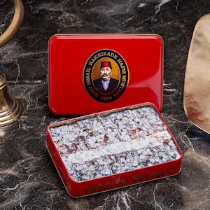 Double Roasted Pistachio Mixed Turkish Delight in Metal Tin Box, Delight Mixed Gift Box, Hafiz Mustafa 1864 Istanbul image 2