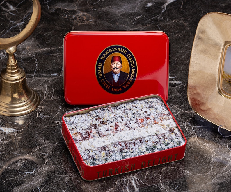 Double Roasted Pistachio Mixed Turkish Delight in Metal Tin Box, Delight Mixed Gift Box, Hafiz Mustafa 1864 Istanbul image 2