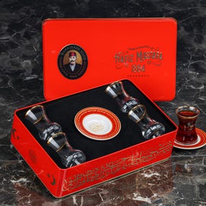 Tea Set, HM 1864 Glass Tea Set Box, Hafiz Mustafa 1864 Istanbul, Turkey, Gift
