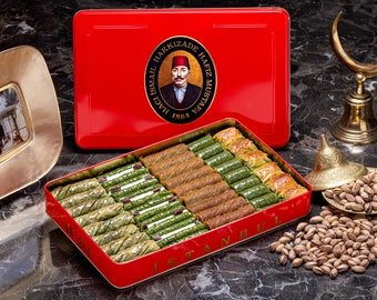 Baklava, Premium Pistachio Baklava Assortment (XL Metal -Tin Box), Hafiz Mustafa 1864 Istanbul, Daily and Freshly Made Sweet, Treat