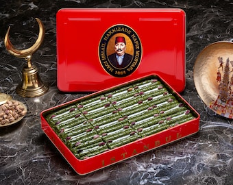 Baklava, Türkische Pistazienprinzessin (Metall - Blechdose), Hafiz Mustafa 1864 Istanbul, Täglich und Frisch Hergestellt Süß, Festlichkeit, Dessert, Geschenk