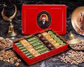 Baklava, Premium Baklava Assortment (L Metal - Tin Box), Hafiz Mustafa 1864 Istanbul, Daily and Freshly Made Sweet, Treat, Dessert, Gift