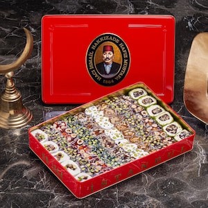 Turkish Delight, Mixed Turkish Delight, (Metal - Tin Box), Hafiz Mustafa 1864 Istanbul, Freshly Made Sweet, Treat, Dessert