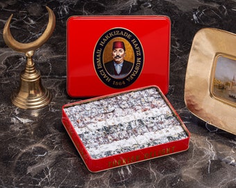 Double Roasted Pistachio Mixed Turkish Delight in Metal Tin Box, Delight Mixed Gift Box, Hafiz Mustafa 1864 Istanbul