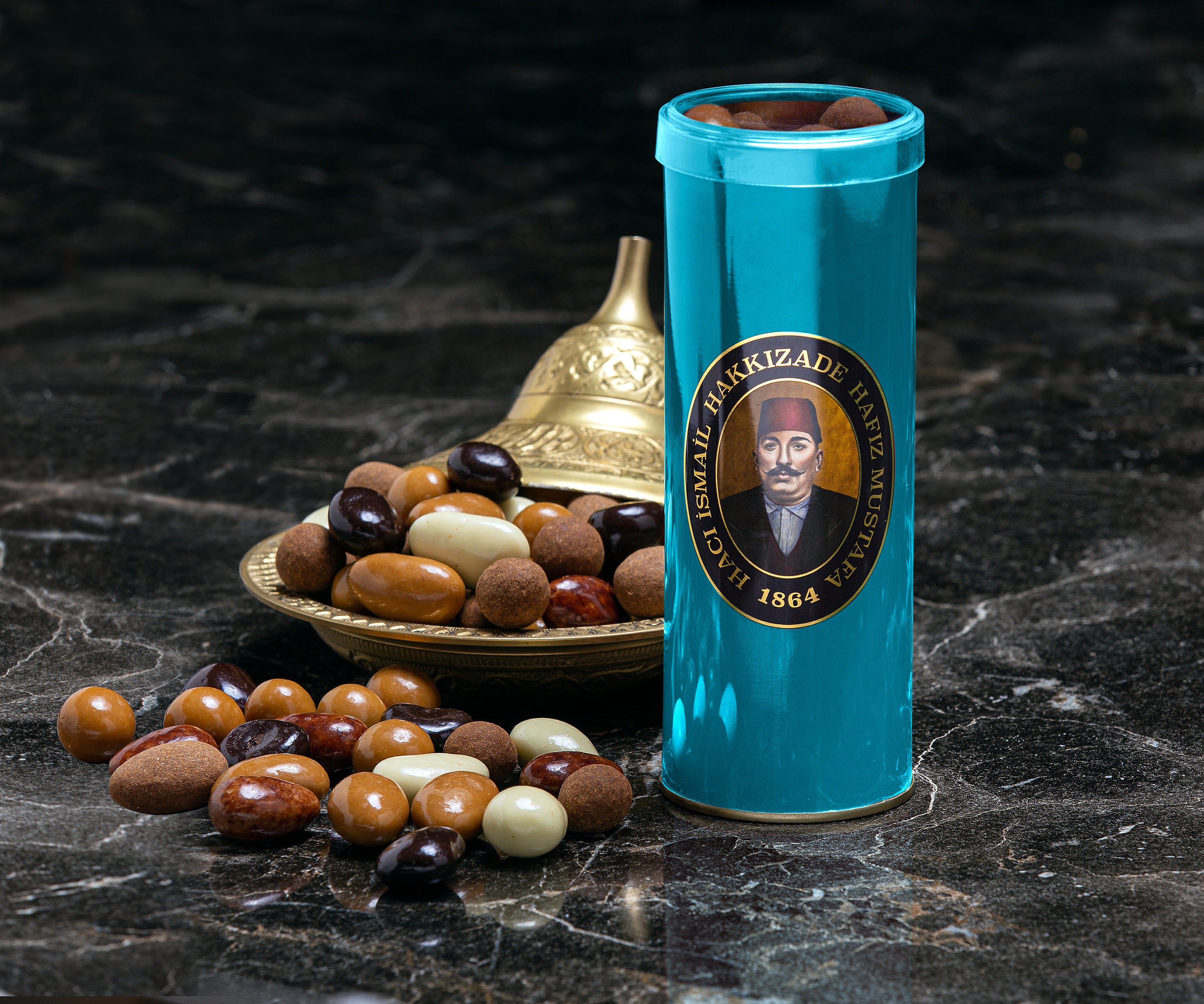 Mixed Dragee in Tin Blue Box, Hafiz Mustafa 1864 Istanbul, Gift Box, Nuts, Snacks for Coffee & Tea Lovers, Turkey