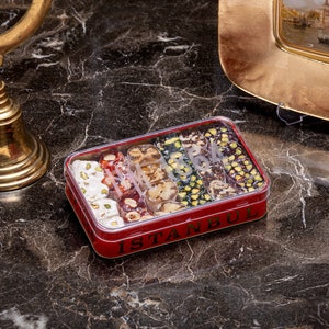 Turkish Delight, Mixed Turkish Delight, Cyrstal Tin Box 500gr, Hafiz Mustafa 1864 Istanbul, Freshly Made Sweet, Treat, Dessert imagem 1